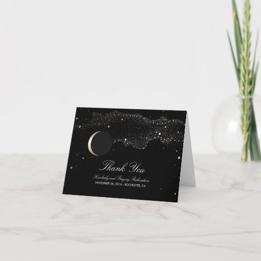 Moon Stars Enchanted Night Black Wedding Vielen Da Dankeskarte (Vorderseite)