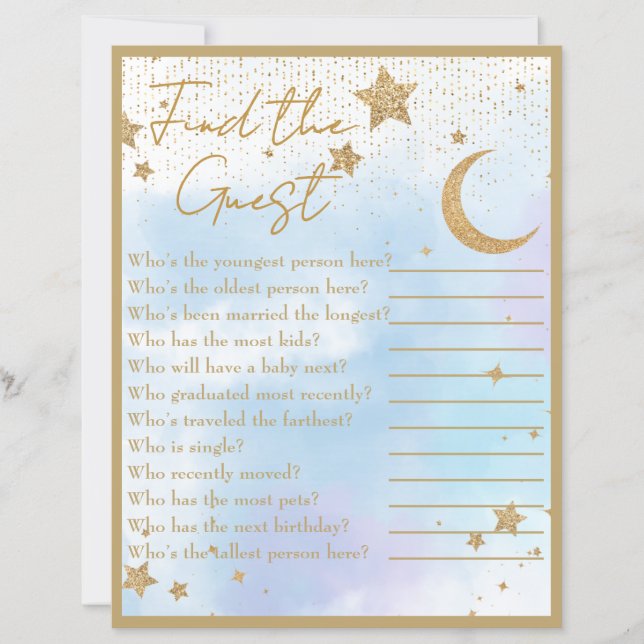 Moon & Stars Finden Sie das Baby Shower Game (Vorderseite)