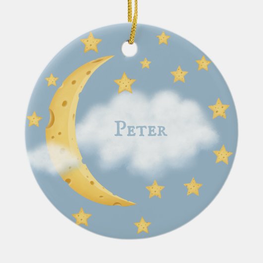 Moon Stars & Fluffy Cloud Blue Baby Keepake Keramik Ornament (Vorne)