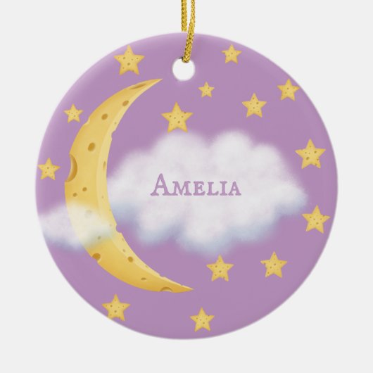 Moon Stars & Fluffy Cloud Lilac Baby Keepake Keramik Ornament (Vorne)