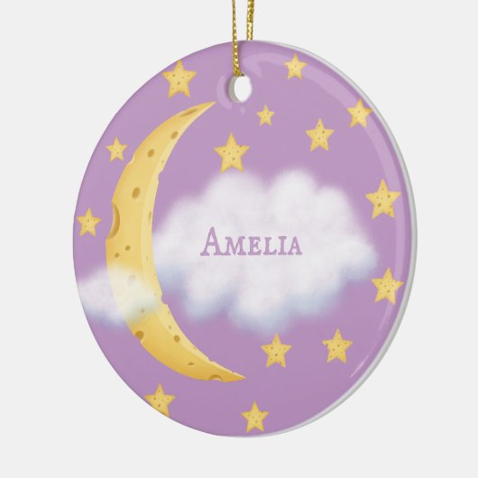 Moon Stars & Fluffy Cloud Lilac Baby Keepake Keramik Ornament (Links)