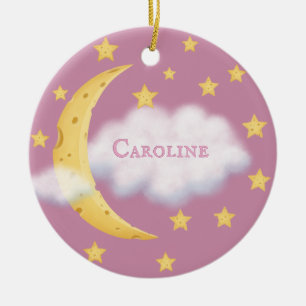 Moon Stars & Fluffy Cloud Rose Baby Keepake Keramik Ornament