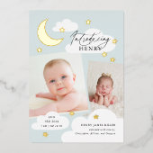 Moon Stars Foto Collage Blue Birth Ankündigung (Vorderseite)