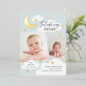 Moon Stars Foto Collage Blue Birth Ankündigung (Stehend vorne)