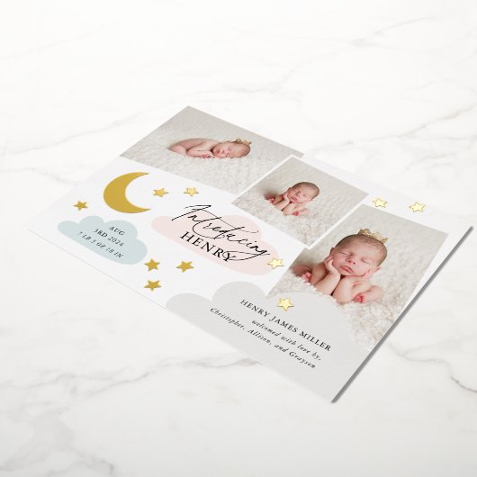 Moon Stars Foto Collage Multi Birth Ankündigung (Gedreht)