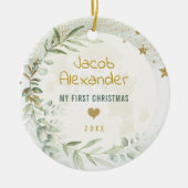 Moon & Stars Greenery Gold Baby 1. Weihnachten Keramik Ornament (Vorne)