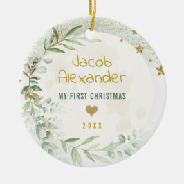 Moon & Stars Greenery Gold Baby 1. Weihnachten Keramik Ornament