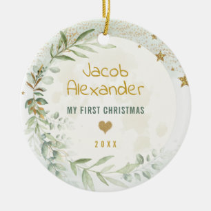 Moon & Stars Greenery Gold Baby 1. Weihnachten Keramik Ornament