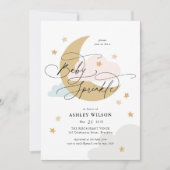 Moon Stars Matte Pink Blue Script Baby Sprinkle Einladung (Vorderseite)