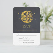 Moon & Stars mit romantischem Sprichwort Hochzeit RSVP Karte (Stehend Vorderseite)