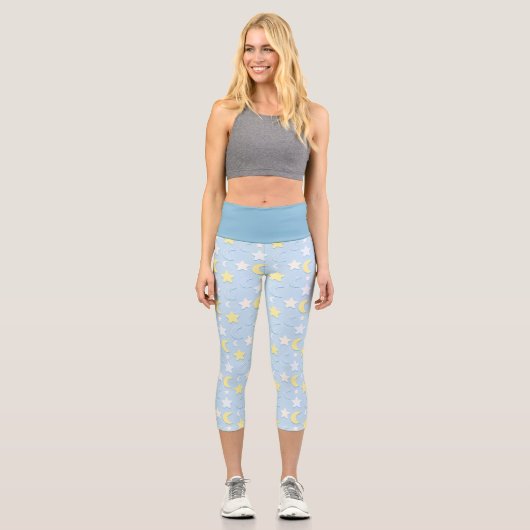 Moon & Stars Muster Capri Leggings (Vorderseite)