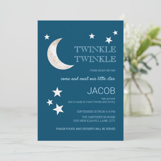 Moon Stars Navy Blue Twinkle Little Star Sip See (Stehend Vorderseite)