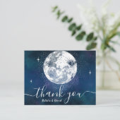 Moon & Stars Navy Blue Wedding Vielen Dank Postkarte (Stehend Vorderseite)