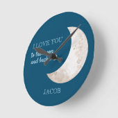 Moon Stars Navy Blue White Kinderzimmer Name Runde Wanduhr (Winkel)
