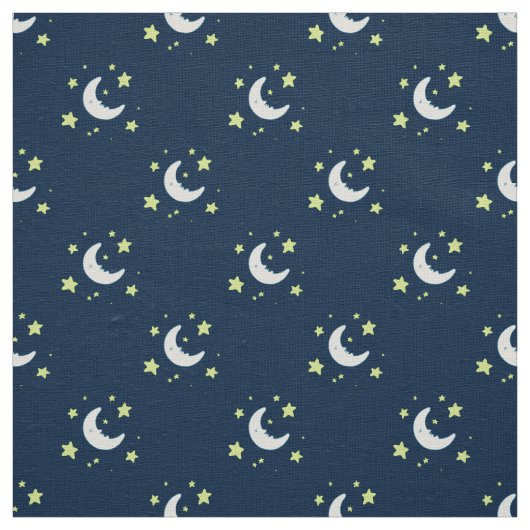 Moon & Stars Original Textile Print auf Navy Stoff (Muster)