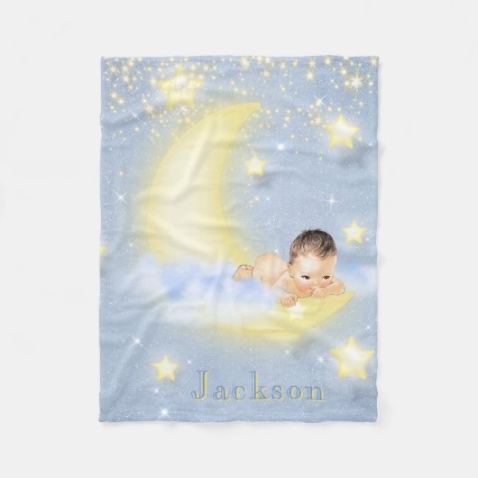 Moon Stars Personalisiert Baby Boy Blanket Fleecedecke (Vorderseite)