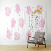 Moon & Stars personalizado rosa Baby Shower texto  Wandteppich (Beispiel (Horizontal))