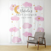Moon & Stars personalizado rosa Baby Shower texto Wandteppich (Beispiel)