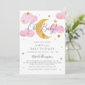 Moon & Stars Pink Virtual Baby Shower Inv Einladung (Stehend Vorderseite)