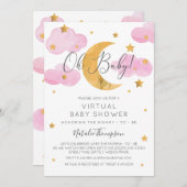 Moon & Stars Pink Virtual Baby Shower Inv Einladung (Vorne/Hinten)
