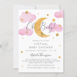 Moon & Stars Pink Virtual Baby Shower Inv Einladung
