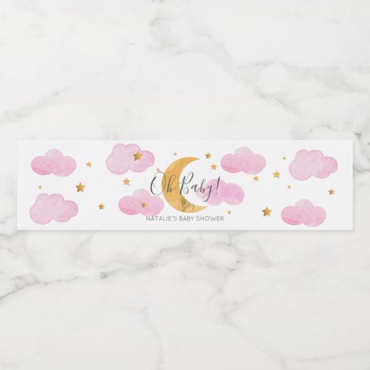 Moon & Stars Rosa Wasserzeichen Wasserflaschenetikett (Einzelnes Label)