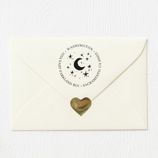 Moon & Stars | Runde Familienname Rücksendeadresse Gummistempel