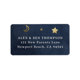 Moon Stars Starry Night Navy Blue Gold Address Adressaufkleber
