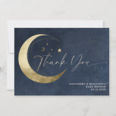 Moon Stars Starry Night Twinkle Navy Baby Shower Dankeskarte (Vorderseite)