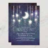 Moon Stars & String Lights Engagement Party Einladung (Vorne/Hinten)