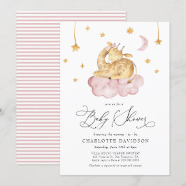 Moon & Stars Tiergiraffe Pink Girl Babydusche Einladung