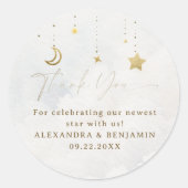 Moon Stars Twinkle White Clouds Coed Baby Shower Runder Aufkleber (Vorderseite)