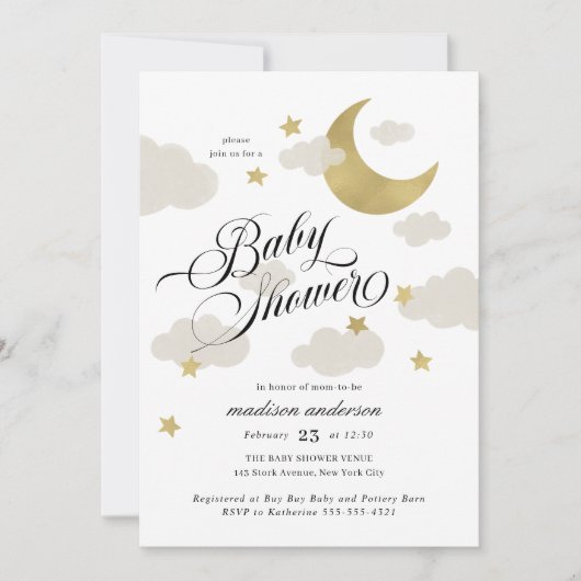 Moon, Stars und Wolken Extravagante Script-Baby-Du (Vorderseite)