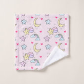 Moon, Stars und Wolken Muster auf Pastellrosa Badhandtuch Set (Waschlappen)