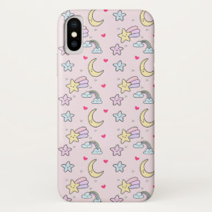 Moon, Stars und Wolken Muster auf Pastellrosa Case-Mate iPhone Hülle