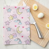 Moon, Stars und Wolken Muster auf Pastellrosa Geschirrtuch (Viertel Falte)