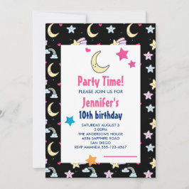 Moon, Stars und Wolken Muster BlackBirthday Party Einladung