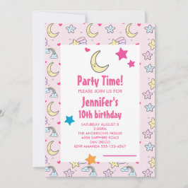 Moon, Stars und Wolken Muster Geburtstagsparty Einladung