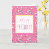 Moon-, Stars- und Wolkenmuster am rosa Geburtstag Karte (Gelbe Blume)