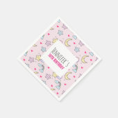 Moon-, Stars- und Wolkenmuster am rosa Geburtstag Serviette (Ecke)