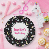 Moon, Stars und Wolkenmuster auf dem Schwarzen Geb Pappteller (Party)