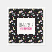 Moon, Stars und Wolkenmuster auf dem Schwarzen Geb Serviette (Vorderseite)