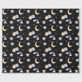 Moon, Stars und Wolkenmuster auf schwarz Geschenkpapier (Flach)