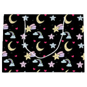Moon, Stars und Wolkenmuster auf schwarz Große Geschenktüte (Vorderseite)