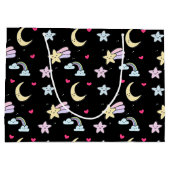 Moon, Stars und Wolkenmuster auf schwarz Große Geschenktüte (Rückseite)