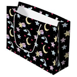 Moon, Stars und Wolkenmuster auf schwarz Große Geschenktüte