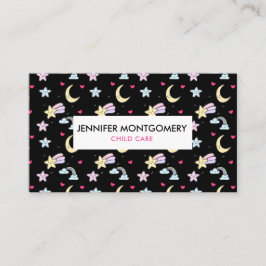 Moon, Stars und Wolkenmuster auf schwarz Visitenkarte