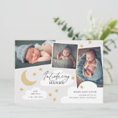 Moon Stars Wolken 3 Foto Collage Gray Birth Annou Ankündigung (Stehend Vorderseite)