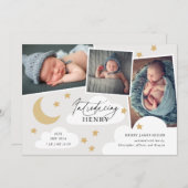 Moon Stars Wolken 3 Foto Collage Gray Birth Annou Ankündigung (Vorne/Hinten)