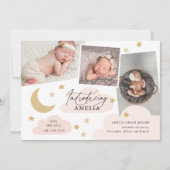 Moon Stars Wolken 3 Foto Collage Pink Birth Ankündigung (Vorderseite)